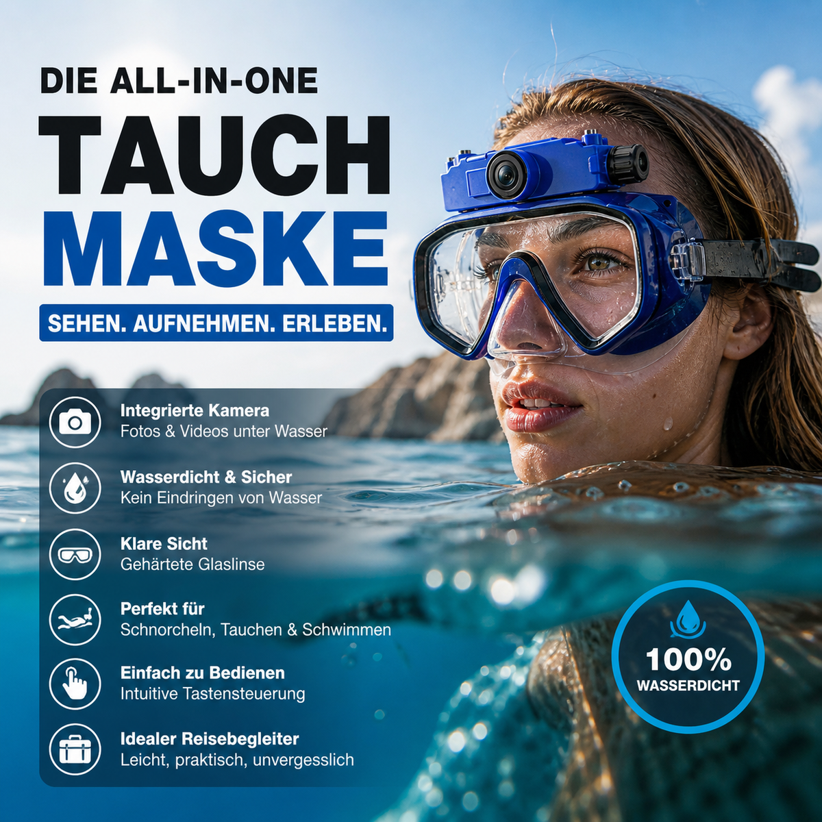 Universelle Tauchbrille für Unterwasserkameras