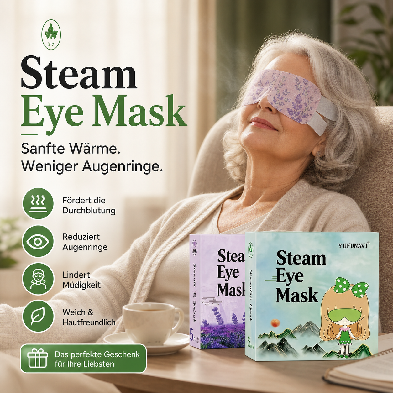 5er-Pack Augenmasken mit Beifuß-Dampf-Wärmekompresse