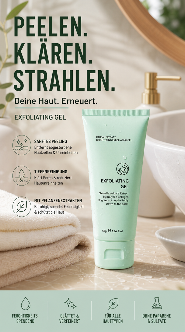 Kräuter-Exfoliating Gel mit Chlorella & Kollagen – Aufhellendes Peeling für glatte, reine Haut