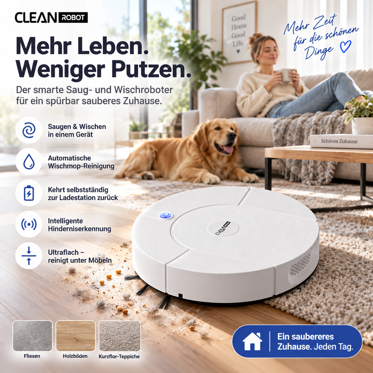 🤖 Intelligenter Saug-Wisch-Roboter mit automatischer Moppreinigung