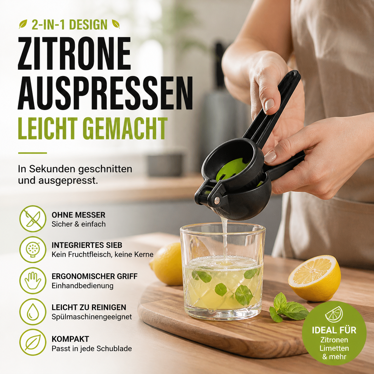 Zitronenpresse mit Schneidevorrichtung
