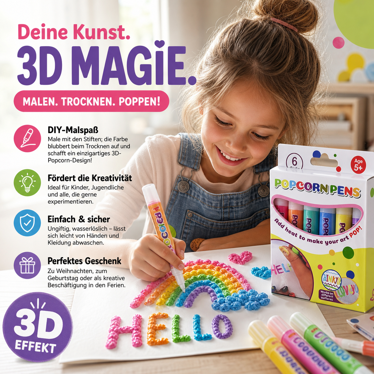 🥳HEISSER SALE 2026🥳💞50.000+ VERKAUFT!🎄🎁Magische Popcorn-Stifte mit Blaseneffekt, wärmeaktivierte Popcorn-Stifte, DIY-3D-Kunstmarker für Kinderbastelprojekte