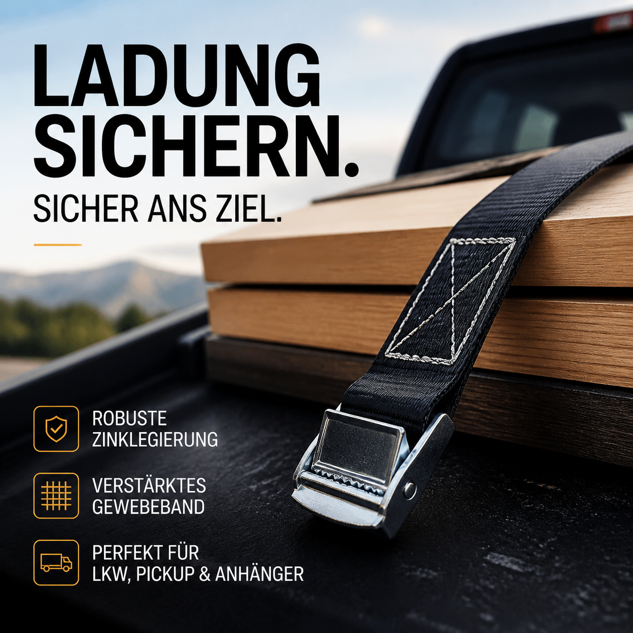🚚 Spanngurt mit Zinklegierungs-Druckverschluss zur Ladungssicherung