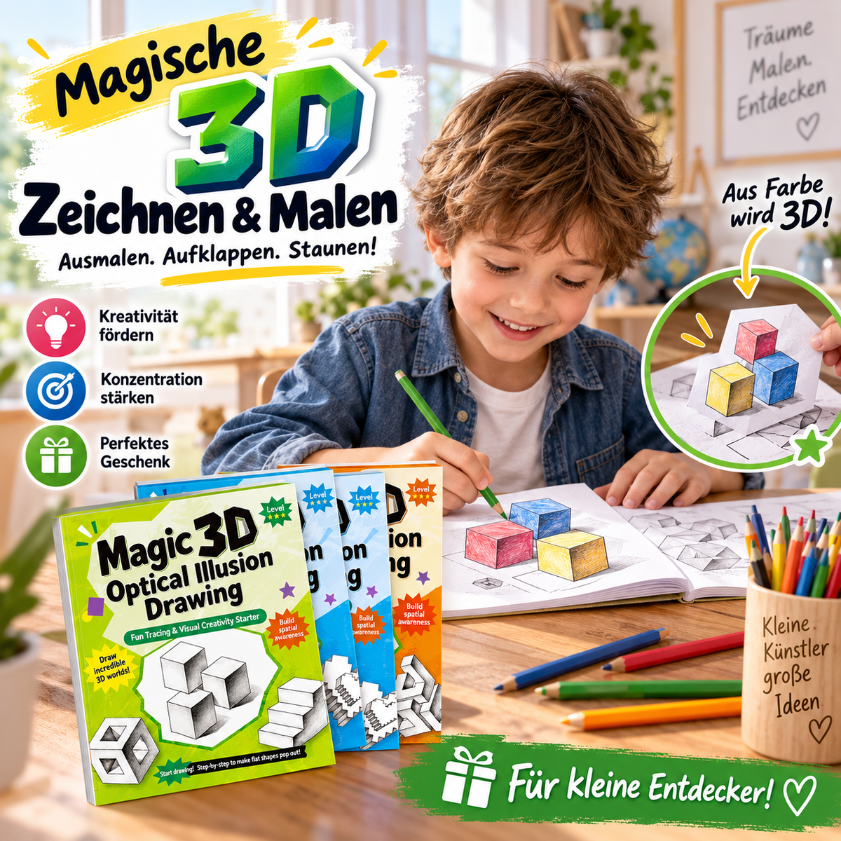 ✨Zauber‑3D‑Malbuch mit Nachzeichnungsvorlagen!✨
