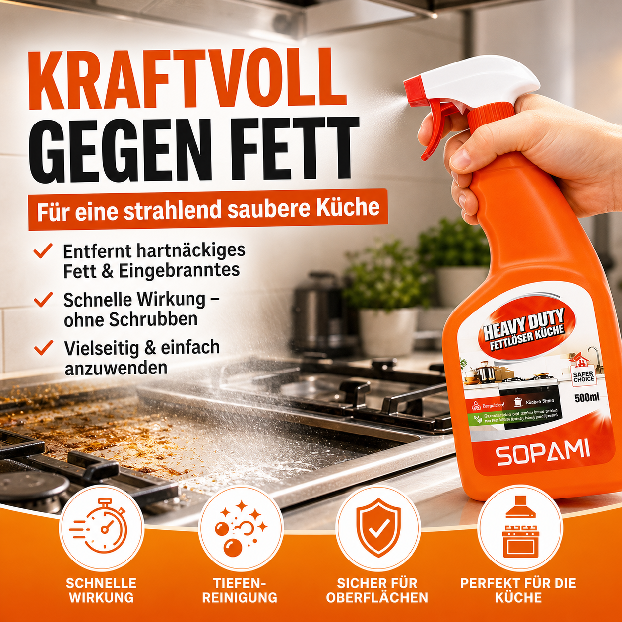 Hochwirksamer Küchenfettlöser