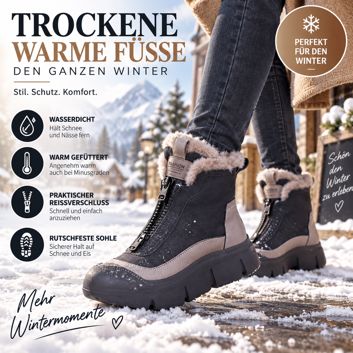 ✨Wasserdichte, warme Schneestiefel mit Reißverschluss für Damen
