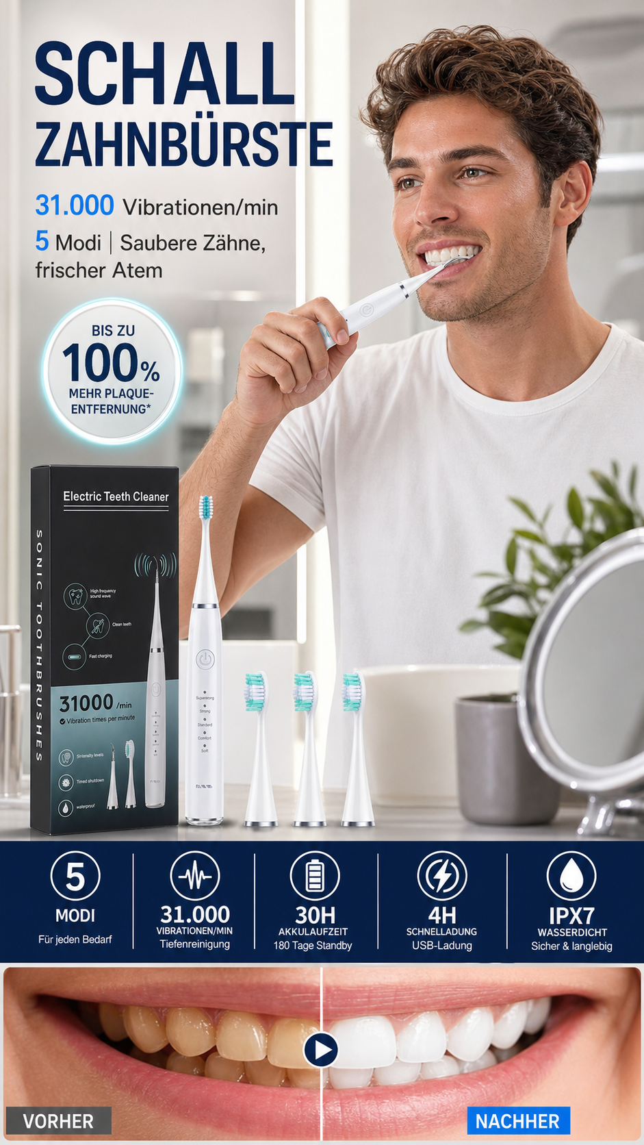 💥 Jetzt 50 % sparen! 🦷 Munddusche & Zahnbürste – 2-in-1-Set für eine gründliche Mundhygiene – kabellos, USB-aufladbar & vielseitig – perfekt für zu Hause, Reisen & unterwegs – ideal für die tägliche Zahnpflege