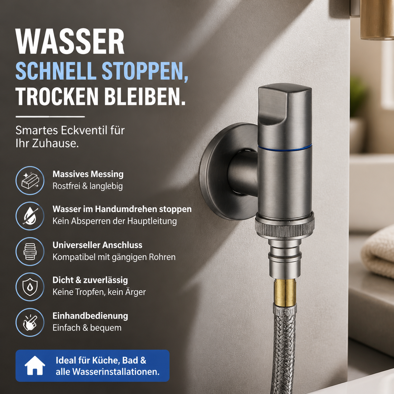 Multifunktionales Universal-Absperrventil aus Messing
