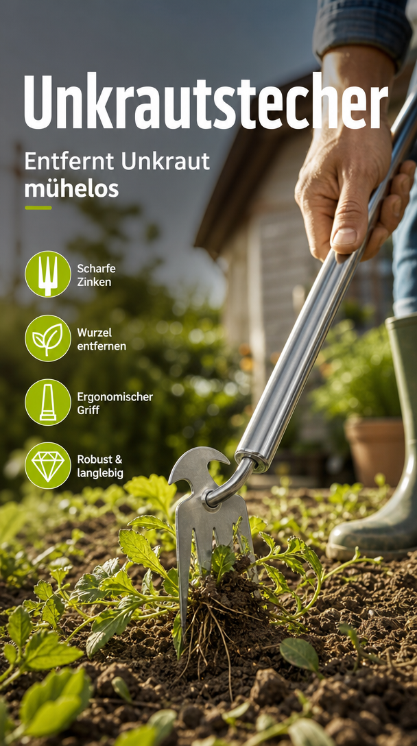 🌿🔨 Robuster Gartenhacken aus Edelstahl – Handgeführte Unkrautentfernung, ideal für Bodenlockerung und Wurzelentfernung
