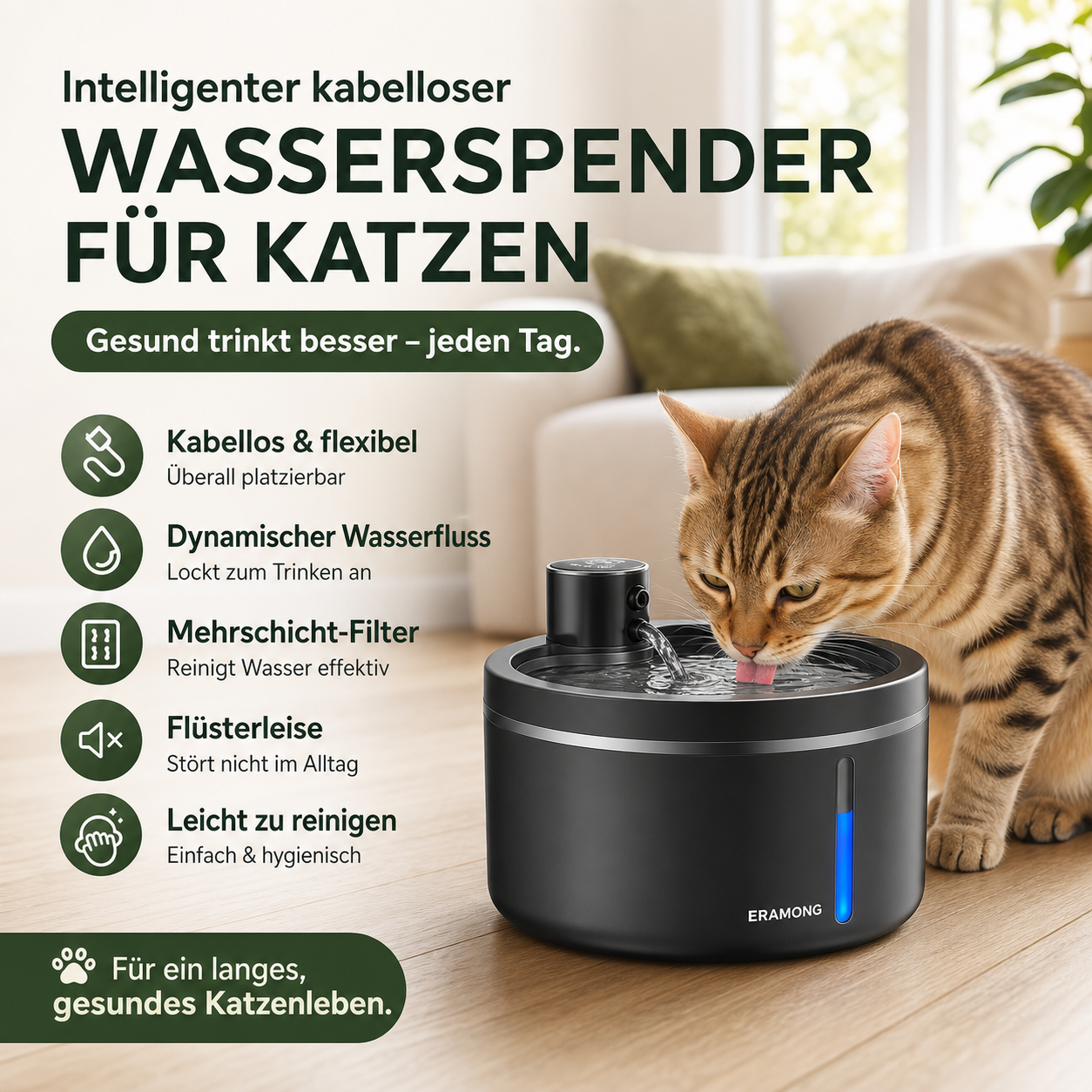 🐱 Edelstahl-Trinkbrunnen für Katzen & Hunde 💧 2,2L Fassungsvermögen, USB-Betrieb & Fließendes Wasser