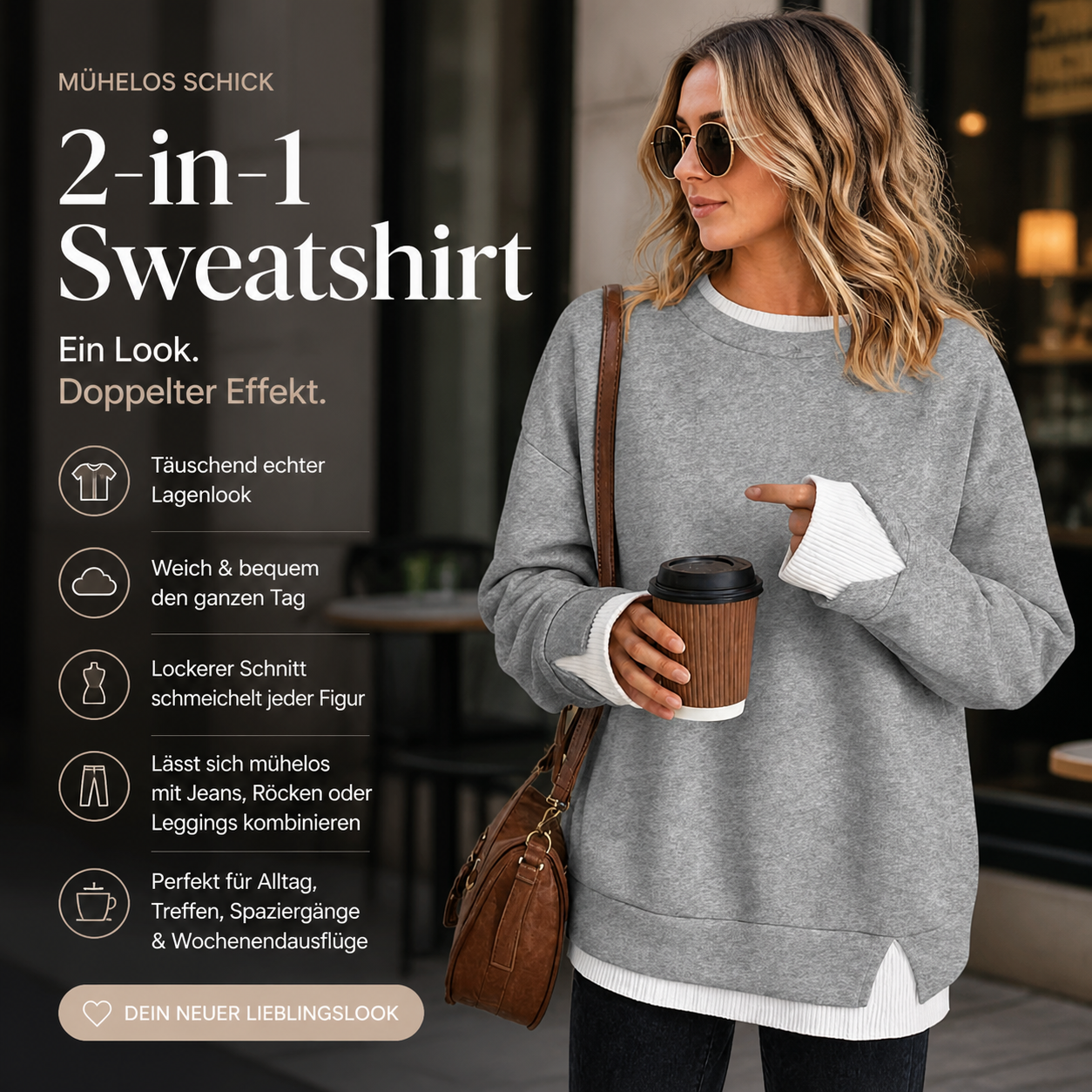 ✨Zweiteiliges Sweatshirt mit Lagenlook für Damen ✨👍