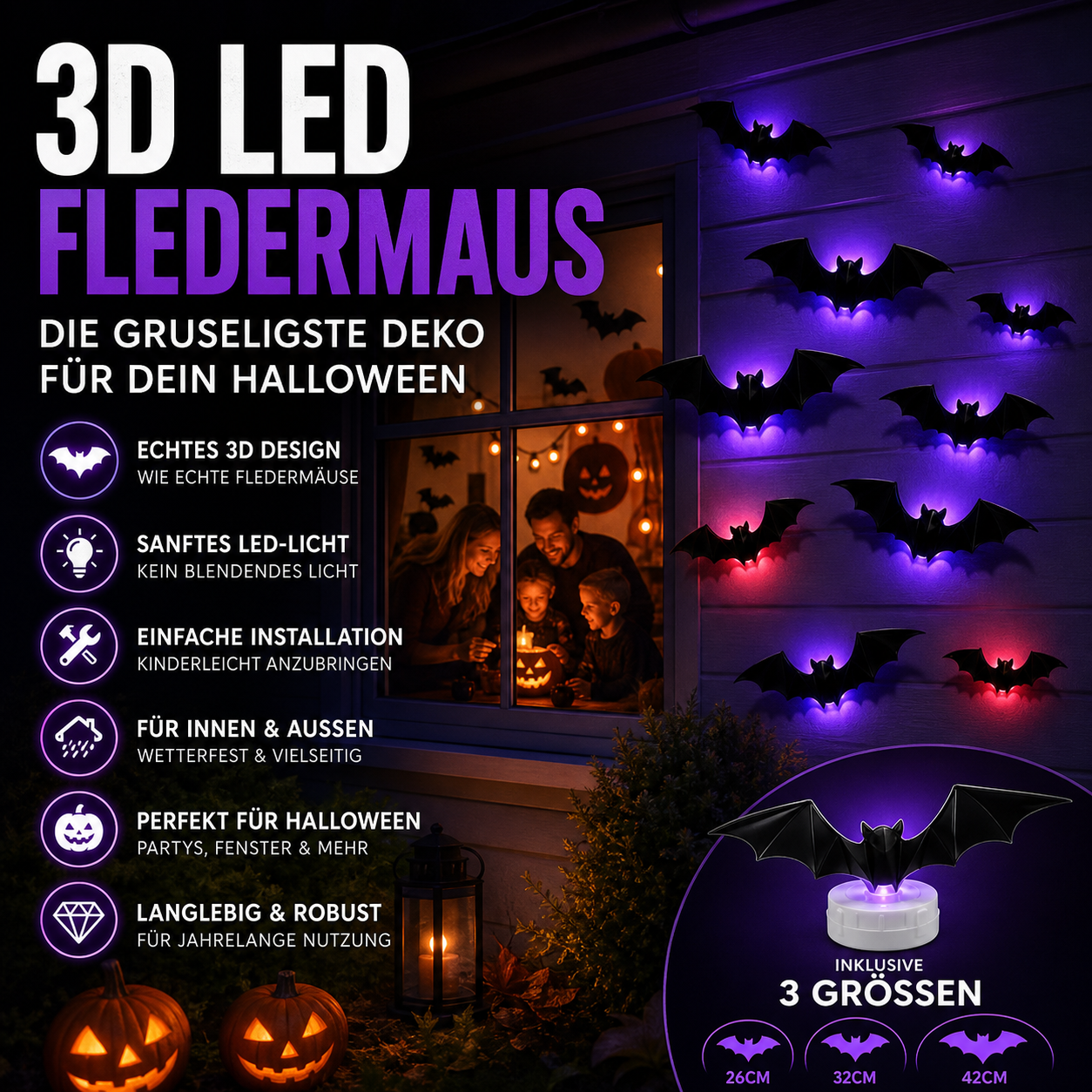 Halloween-3D-Fledermaus-Dekor-Aufkleber-Set