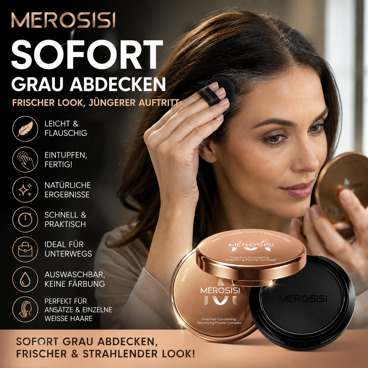 ✨ Fluffiges Weißhaar-Abdeckpuder – Sofort natürliche Nachfärbung, du siehst jünger aus