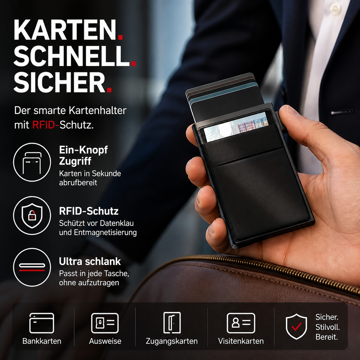 🔥RFID-Kartenetui aus Aluminiumlegierung mit automatischem Auswurf Schutz vor unbefugter Nutzung und Entmagnetisierung