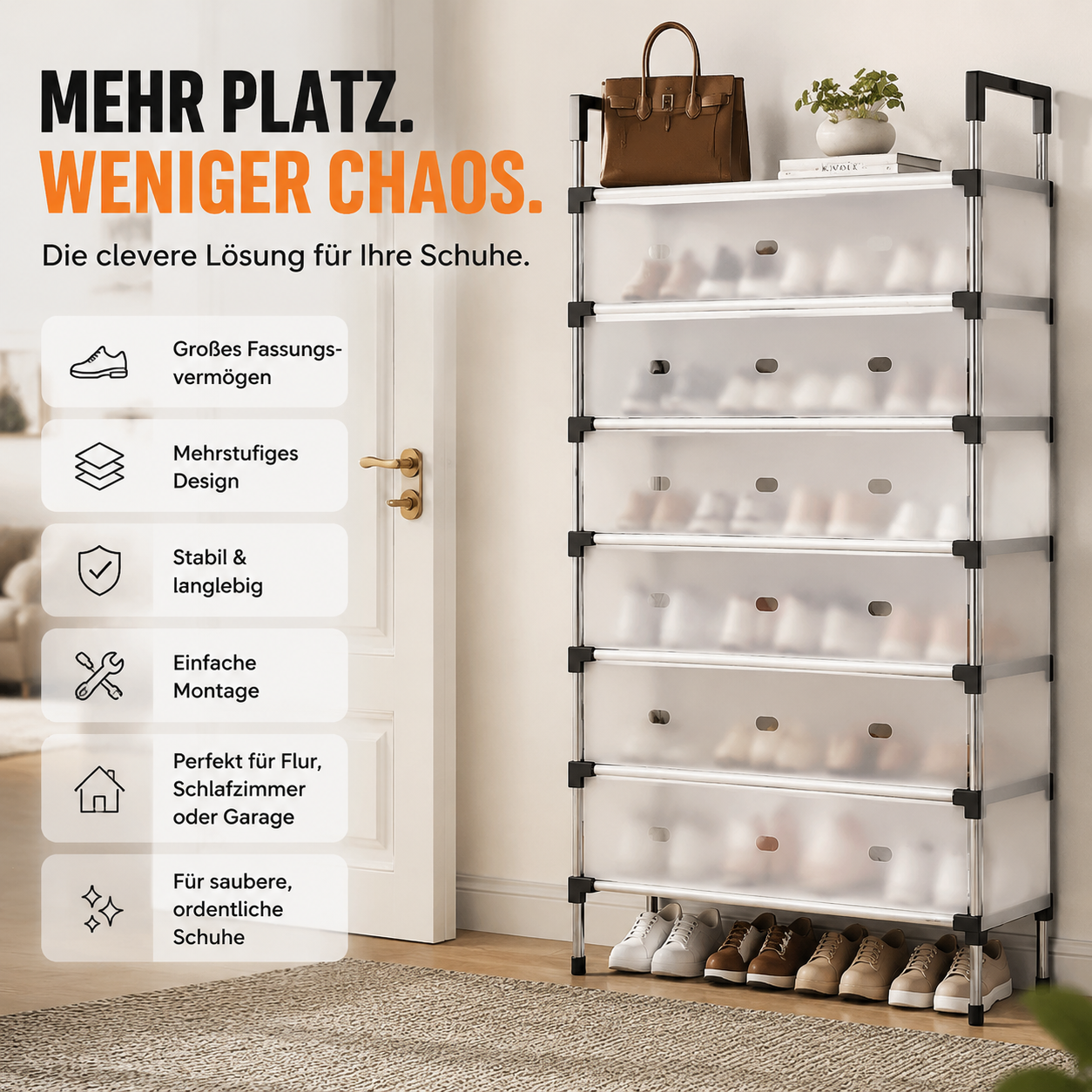 Schuhregal mit großem Fassungsvermögen und mehreren Ebenen