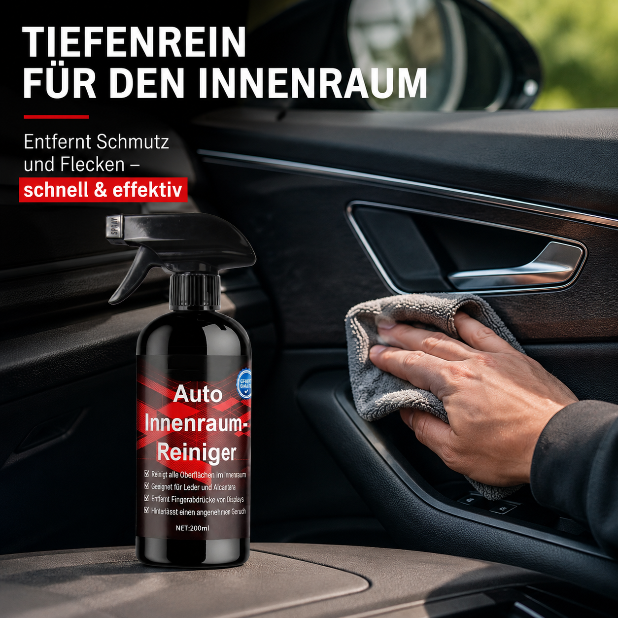 Universeller Innenraumreiniger für Autos – Spray für Polster, Kunststoff & Leder – entfernt Schmutz & Flecken – ideal für die regelmäßige Fahrzeugpflege