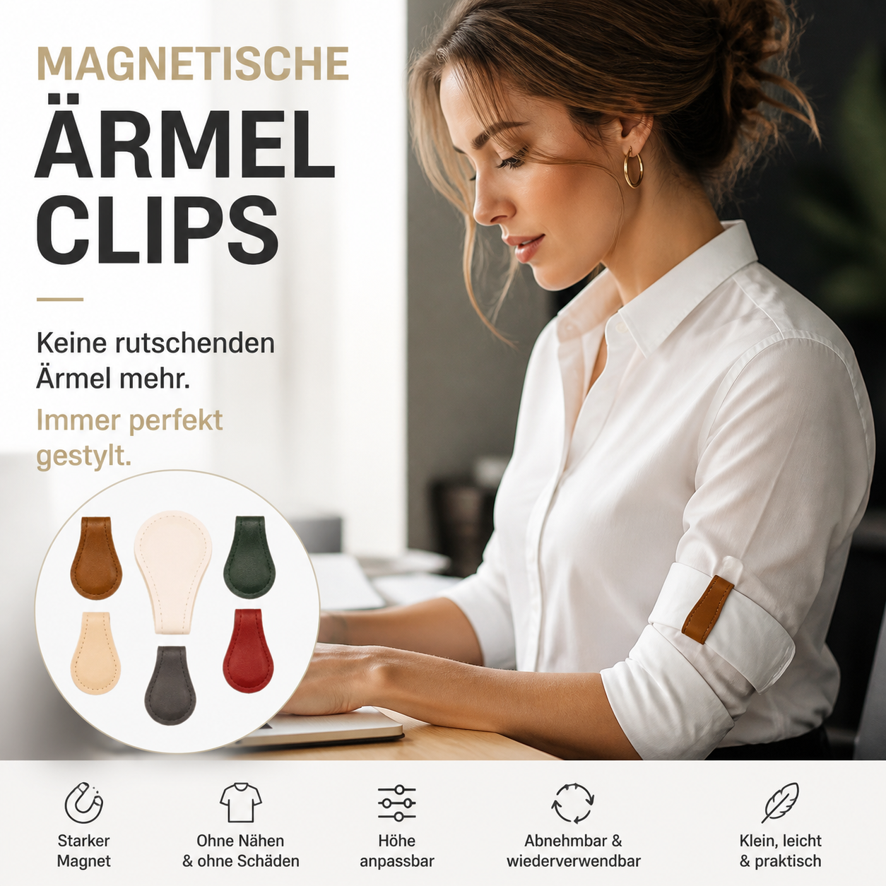 👕 Magnetischer Manschetten-Fixierer, Ärmelverkürzer für Hemden