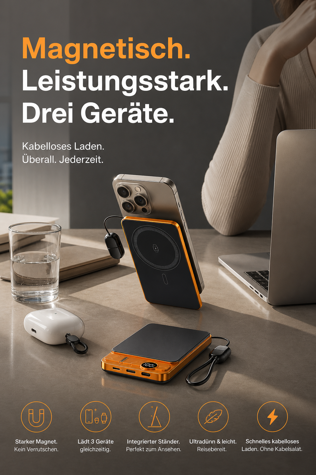 🔋 NUR FÜR BEGRENZTE ZEIT: 50 % RABATT! ✨ 3-in-1-Magnet-Ladegerät für unterwegs – kabellos, mit integriertem Ständer, schlank 🍃
