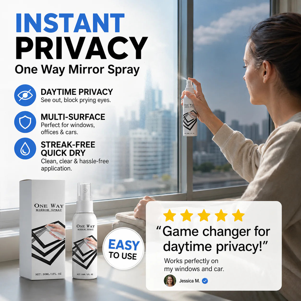 🔥 50% OFF🔥 Reflective Window Spray | One-Way Mirror Privacy Shield for Home & Car