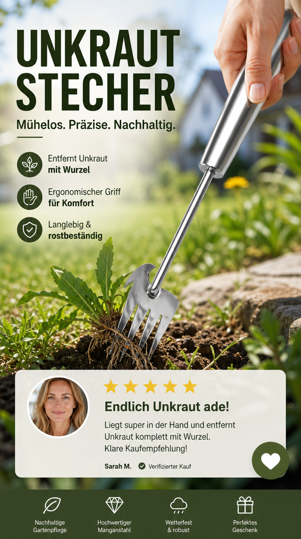 🌿🔨 Robuster Gartenhacken aus Edelstahl – Handgeführte Unkrautentfernung, ideal für Bodenlockerung und Wurzelentfernung