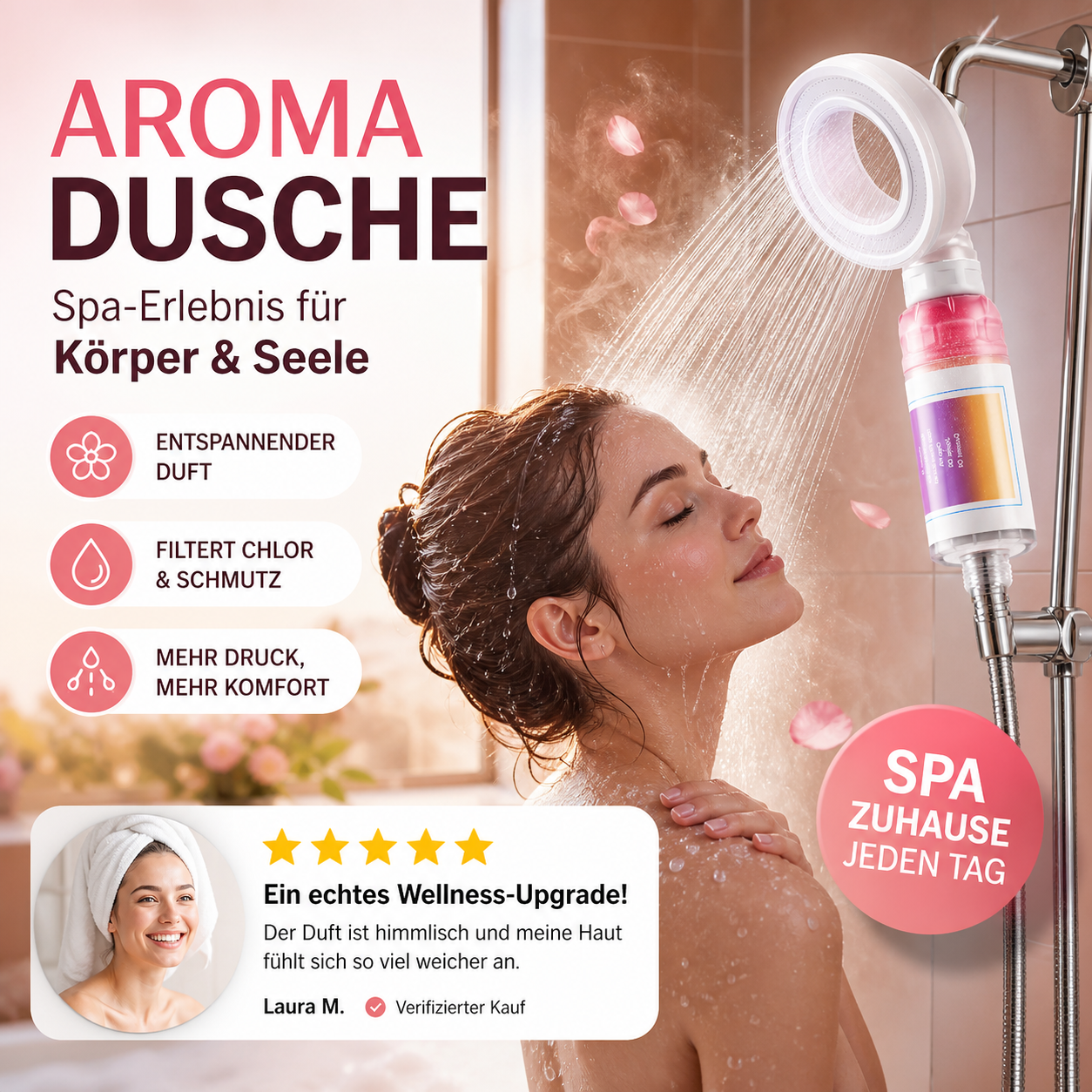 🚿 Duft-Duschkopf mit Druckverstärkung & Wasserfilter