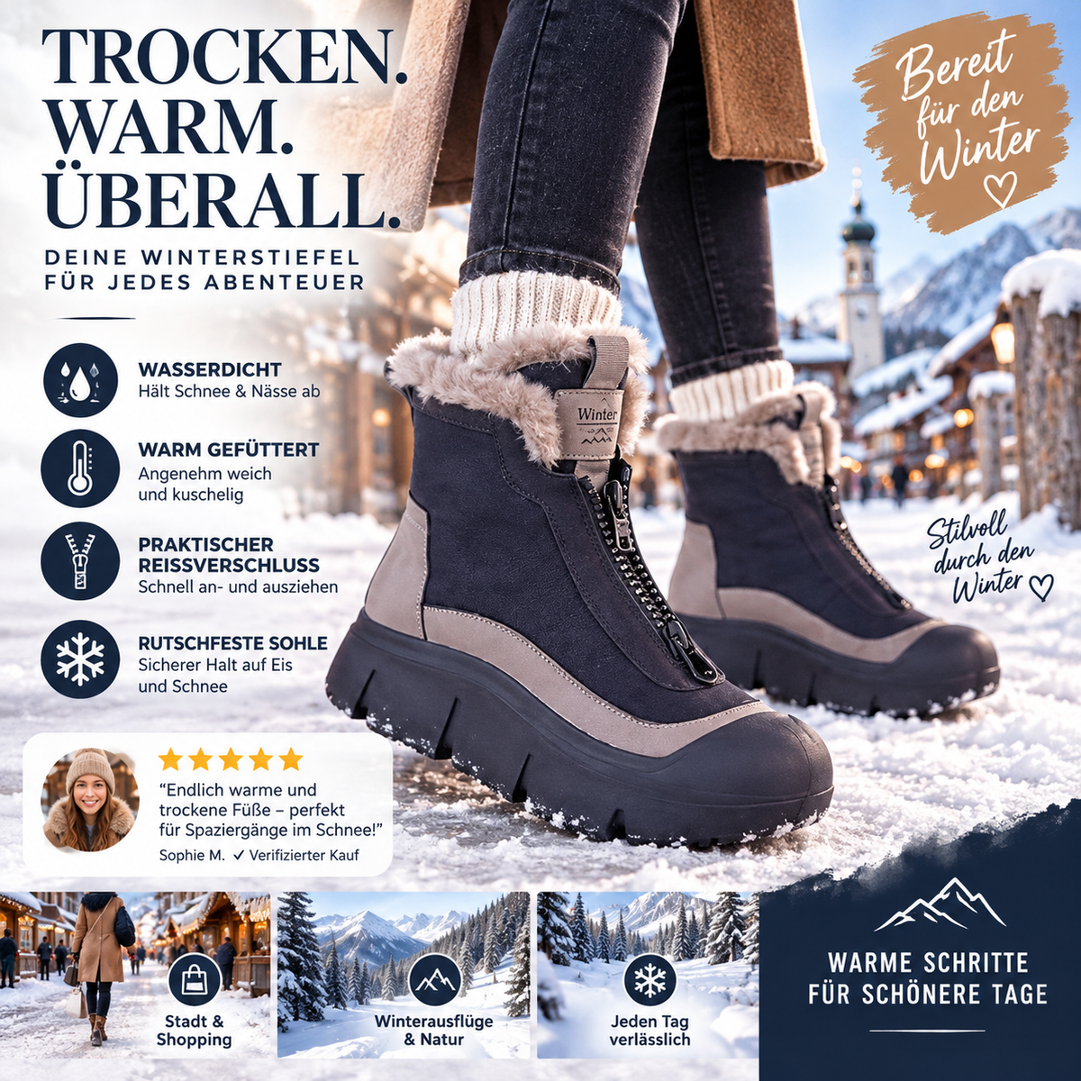 ✨Wasserdichte, warme Schneestiefel mit Reißverschluss für Damen