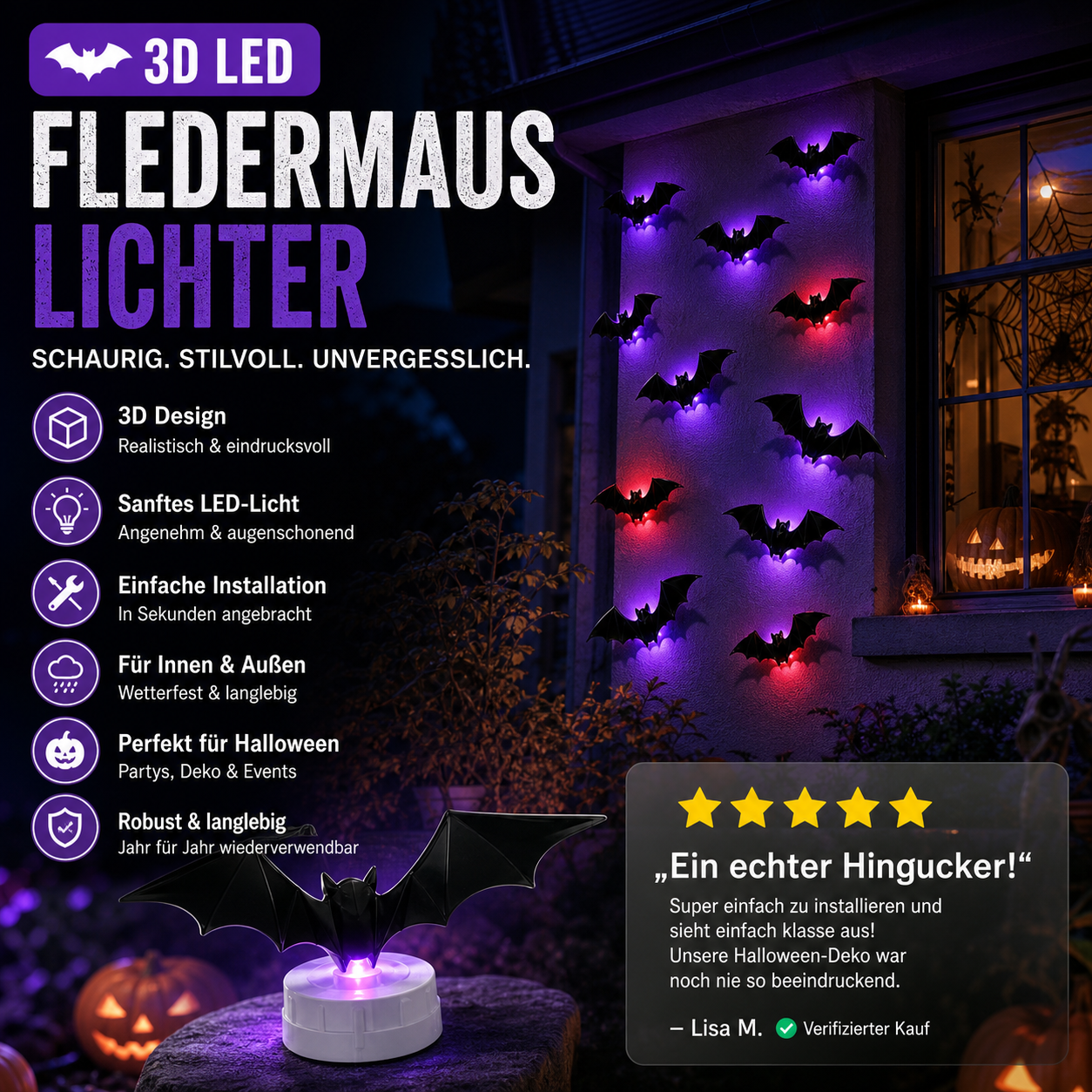 Halloween-3D-Fledermaus-Dekor-Aufkleber-Set