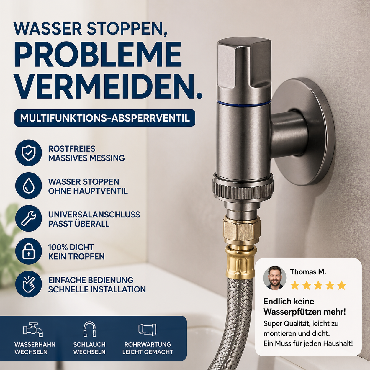 Multifunktionales Universal-Absperrventil aus Messing