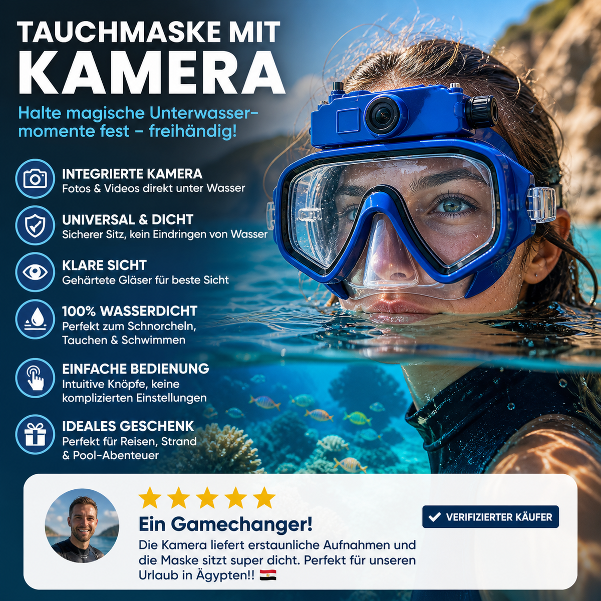 Universelle Tauchbrille für Unterwasserkameras