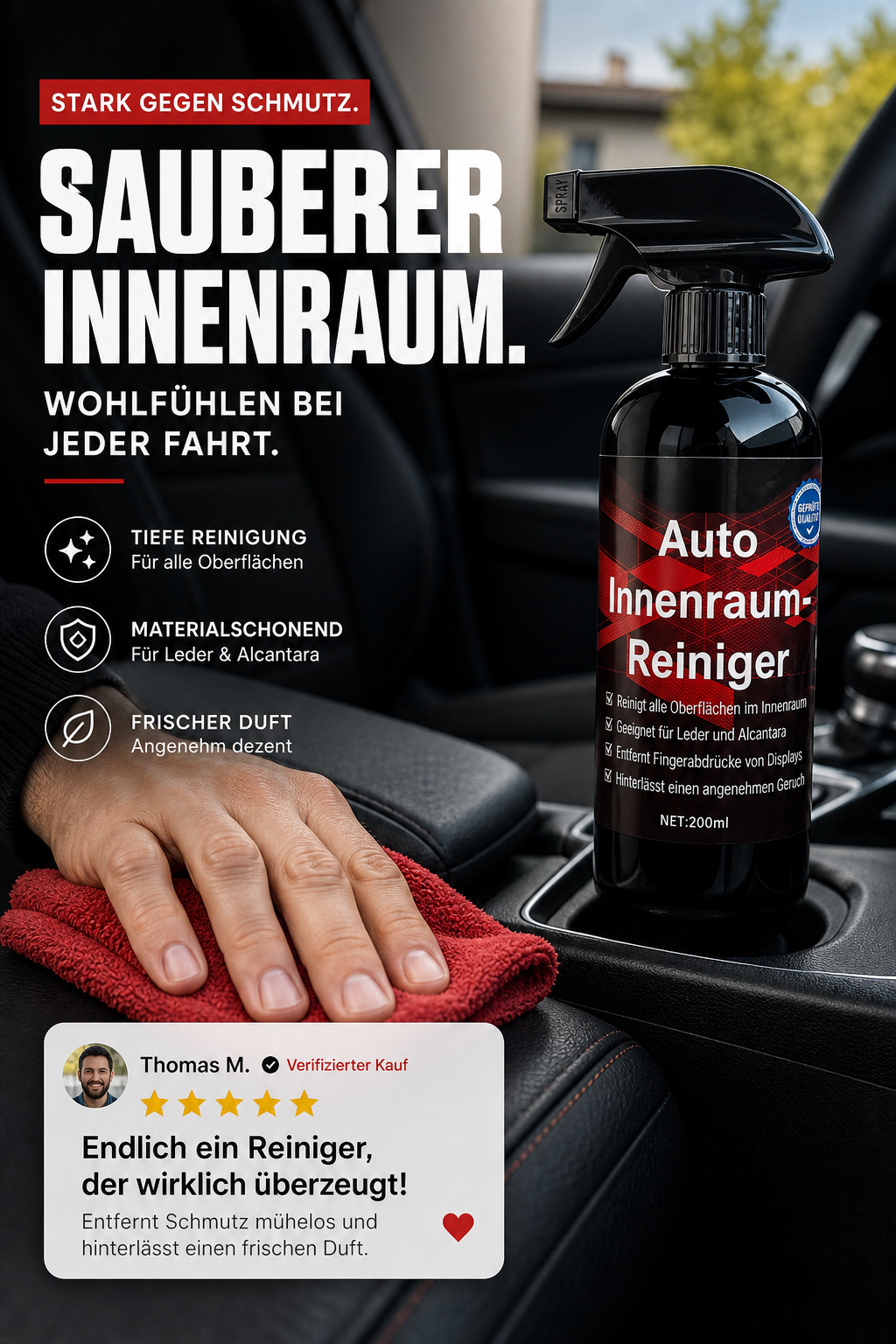 Universeller Innenraumreiniger für Autos – Spray für Polster, Kunststoff & Leder – entfernt Schmutz & Flecken – ideal für die regelmäßige Fahrzeugpflege