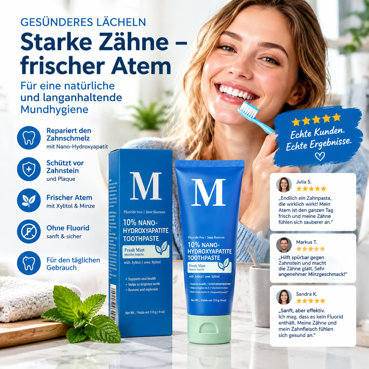 🦷 Fluoridfreie Zahnpasta mit Nano-Hydroxylapatit