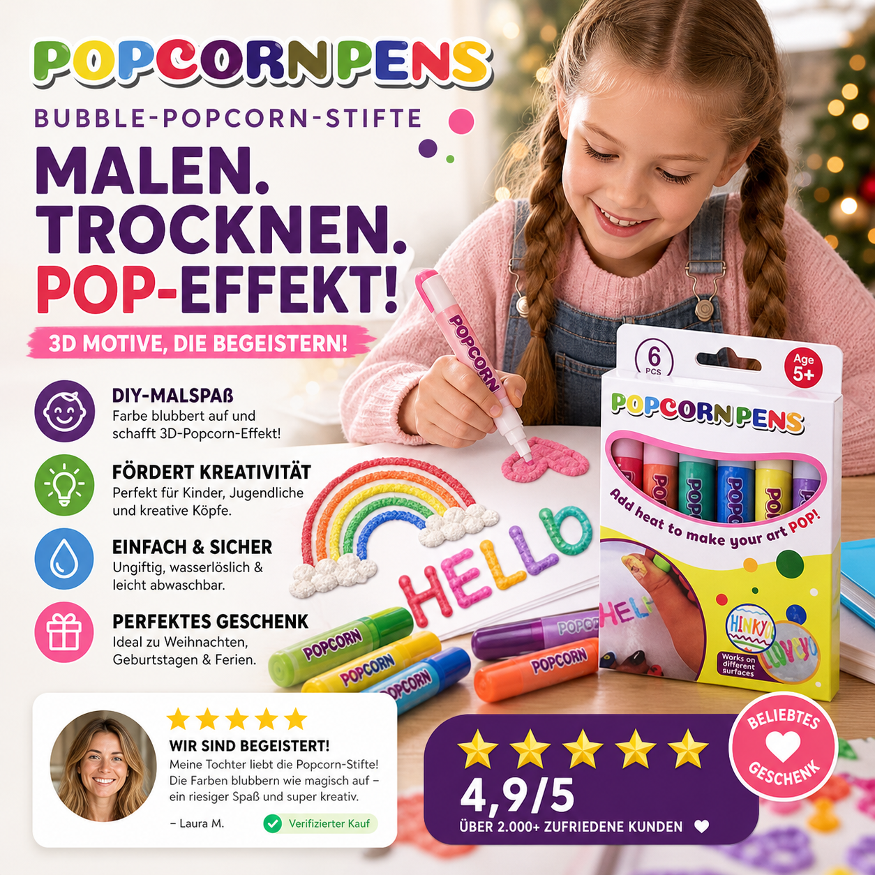 🥳HEISSER SALE 2026🥳💞50.000+ VERKAUFT!🎄🎁Magische Popcorn-Stifte mit Blaseneffekt, wärmeaktivierte Popcorn-Stifte, DIY-3D-Kunstmarker für Kinderbastelprojekte
