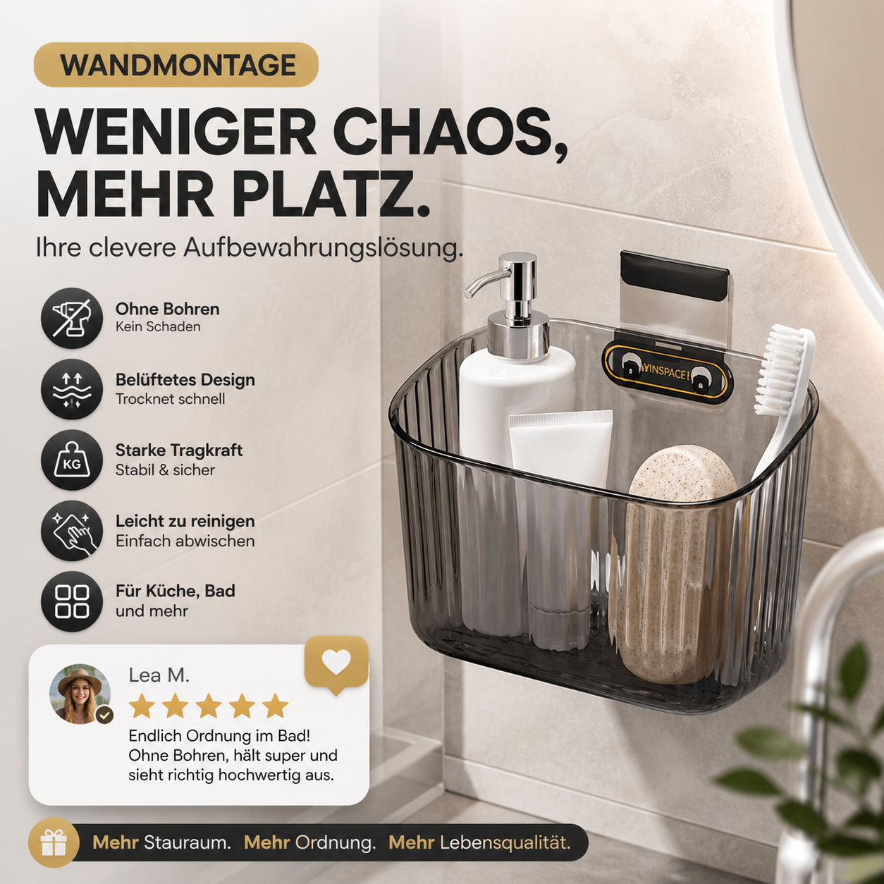 Wandaufhängbarer Aufbewahrungskorb für Küche und Bad