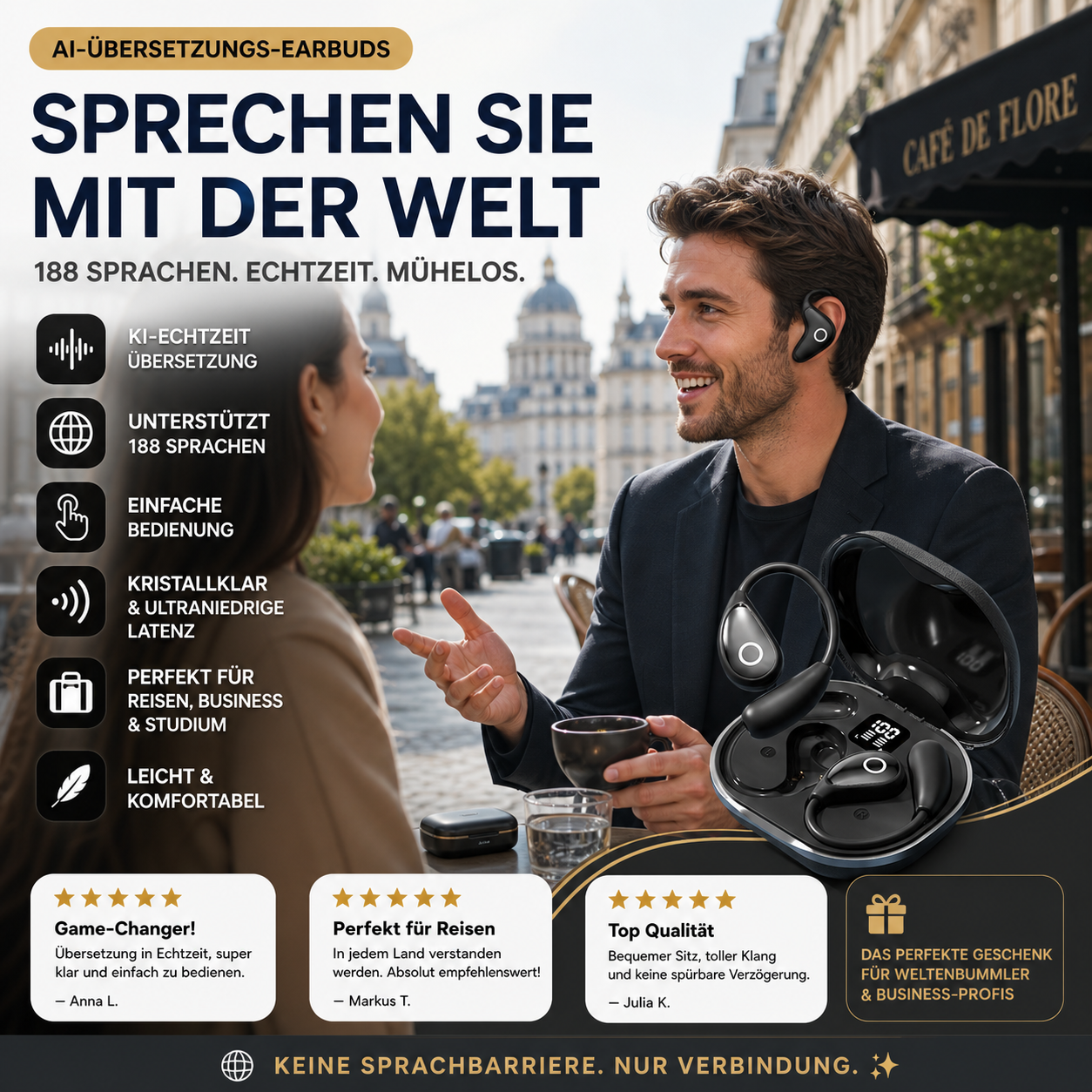 Bluetooth-Kopfhörer mit 188 Sprachen für die KI-Übersetzung