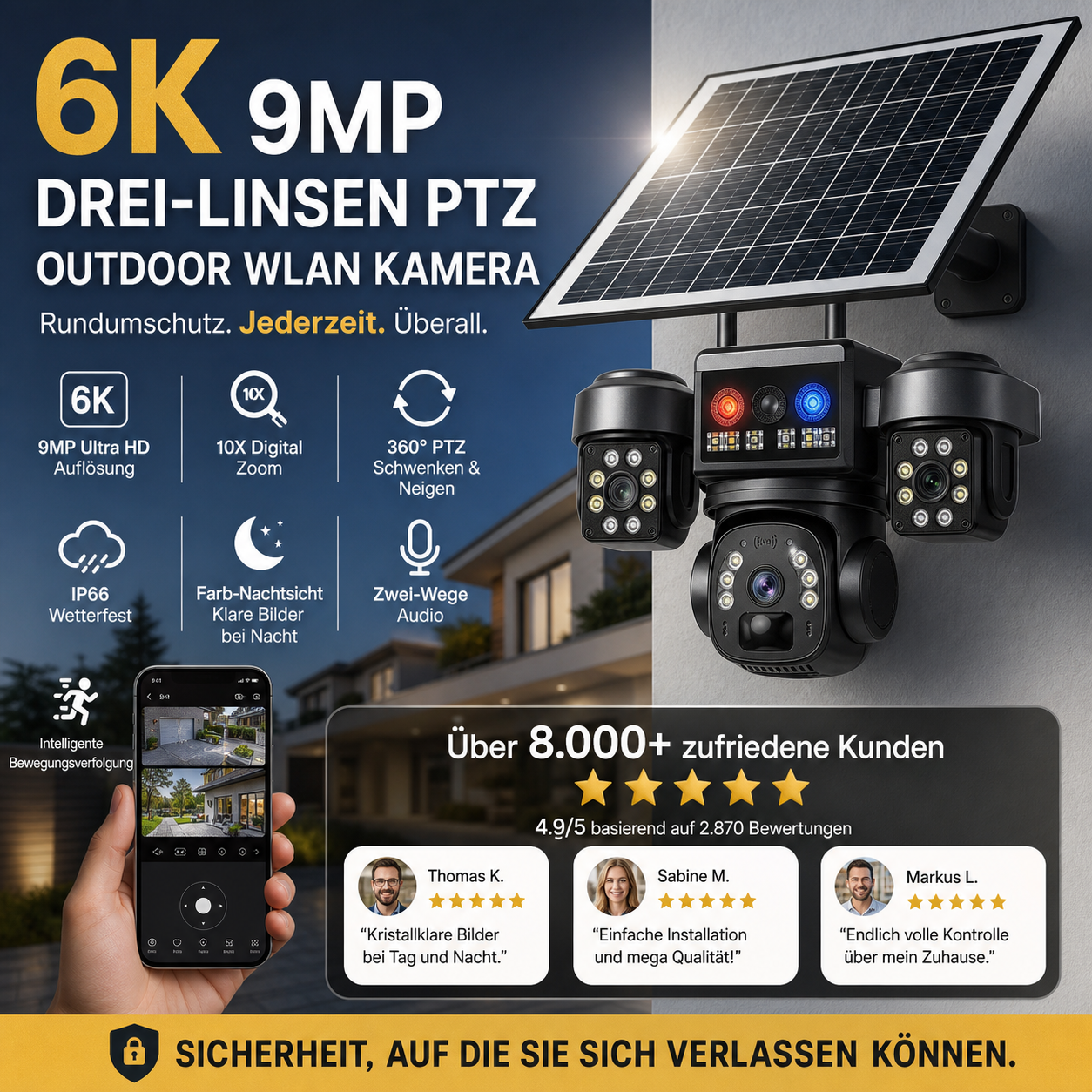 Solarbetriebene wasserdichte Überwachungs-Sicherheitskamera