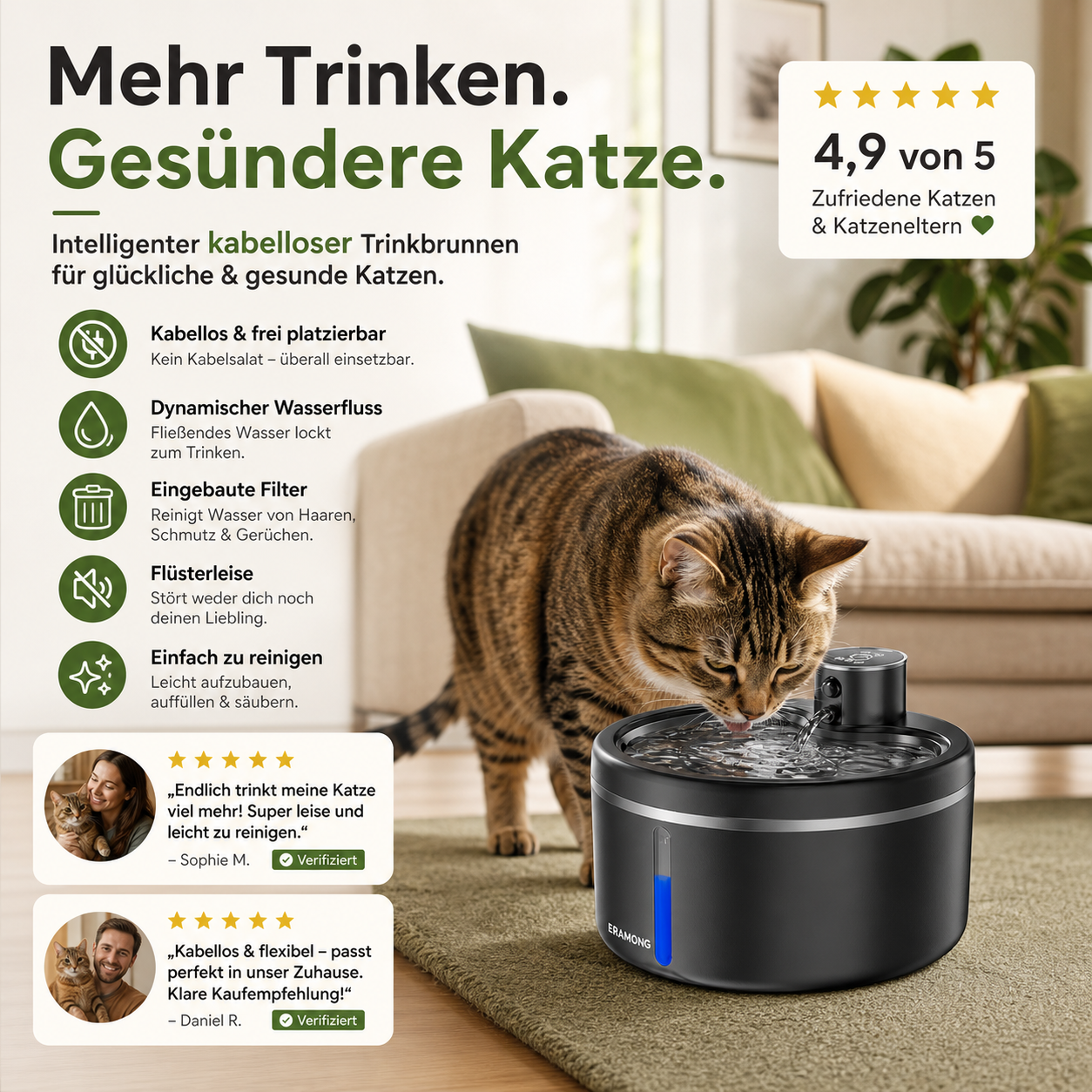 🐱 Edelstahl-Trinkbrunnen für Katzen & Hunde 💧 2,2L Fassungsvermögen, USB-Betrieb & Fließendes Wasser