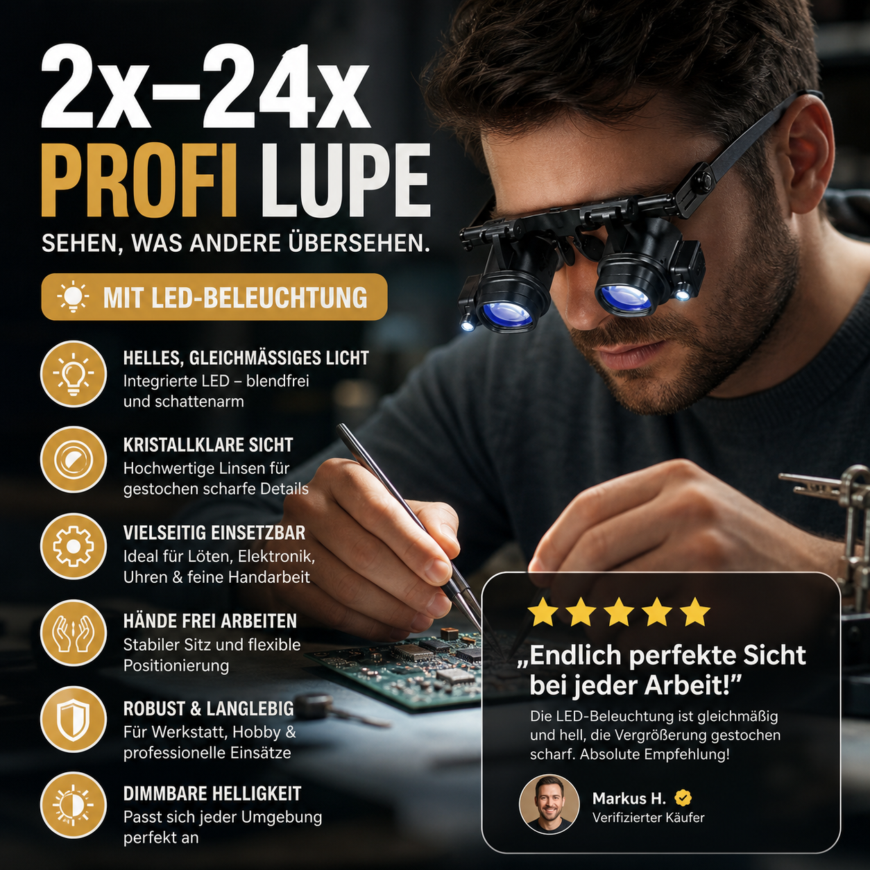 🔥 Heute -50 %! 🔍 LED-Präzisionslupe für Elektronik & Handwerk