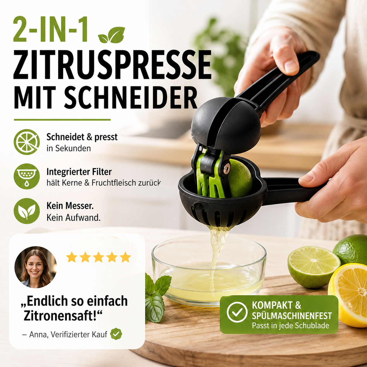 Zitronenpresse mit Schneidevorrichtung