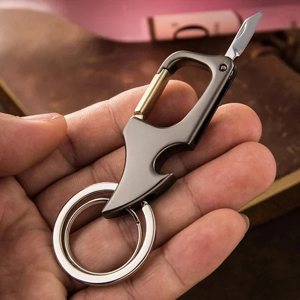 Multifunktionaler Anhänger-Flaschenöffner aus Metall mit doppeltem Ring als Schlüsselanhänger
