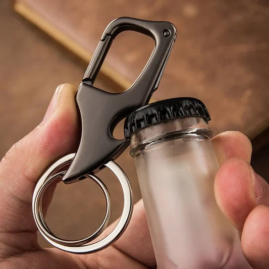 Multifunktionaler Anhänger-Flaschenöffner aus Metall mit doppeltem Ring als Schlüsselanhänger