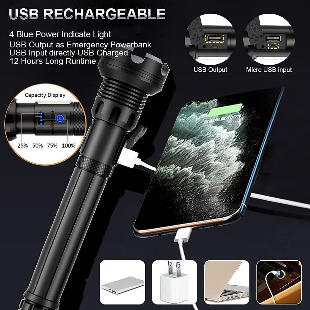 ✨49% Rabatt am letzten Tag des Verkaufs✨ Superhelle, leistungsstarke, hohe Lumen, lange taktische Taschenlampen mit wiederaufladbarer Batterie