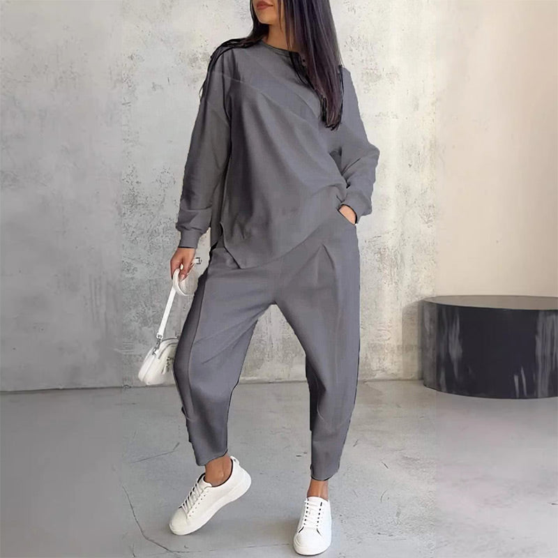 ⏰Zeitlich begrenztes Angebot: 50 % RABATT💕Damen Langarm-Sweatshirts mit unregelmäßigem Saum & Hosen-Set