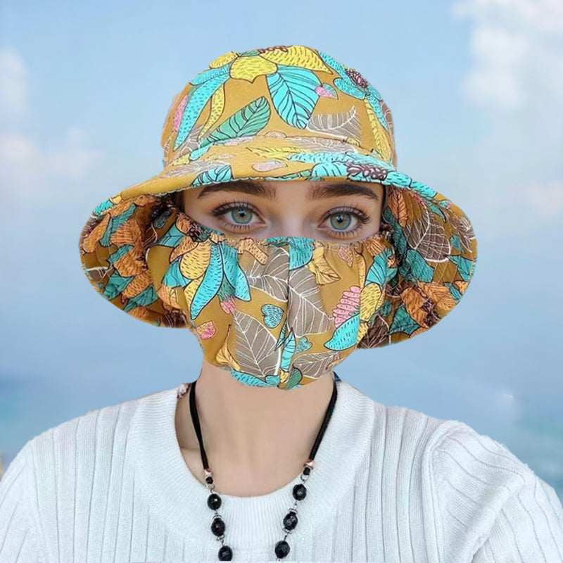 Blumendruck Eimer Sonnenhut mit Maske für Frauen