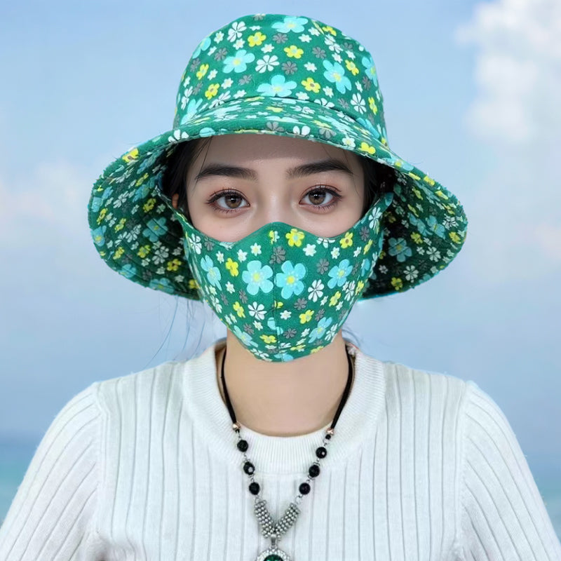Blumendruck Eimer Sonnenhut mit Maske für Frauen