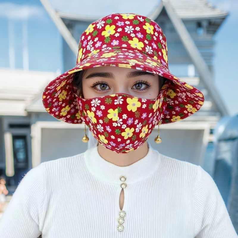 Blumendruck Eimer Sonnenhut mit Maske für Frauen