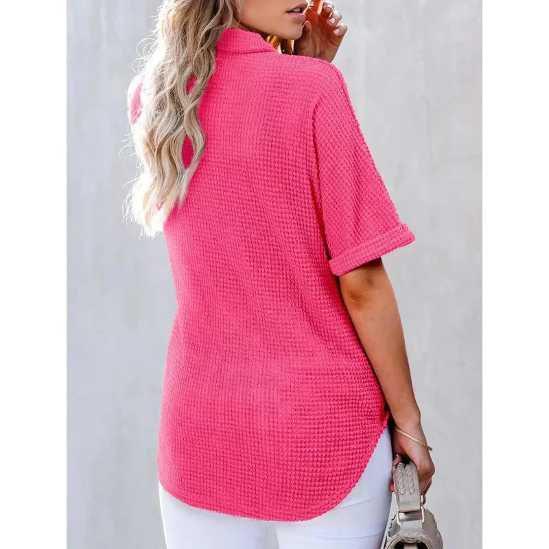 🎁 Heißer Verkauf 49% RABATT 🔥 Lockeres Kurzarm-Oberteil mit Revers für Damen