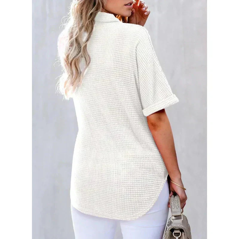 🎁 Heißer Verkauf 49% RABATT 🔥 Lockeres Kurzarm-Oberteil mit Revers für Damen