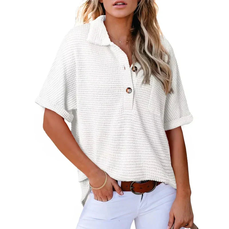🎁 Heißer Verkauf 49% RABATT 🔥 Lockeres Kurzarm-Oberteil mit Revers für Damen