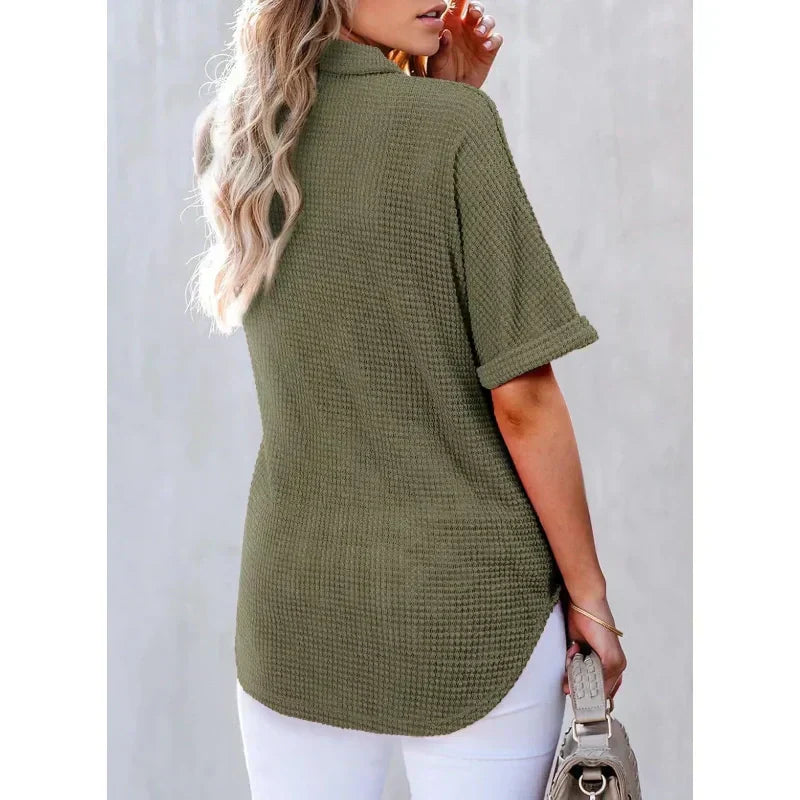 🎁 Heißer Verkauf 49% RABATT 🔥 Lockeres Kurzarm-Oberteil mit Revers für Damen