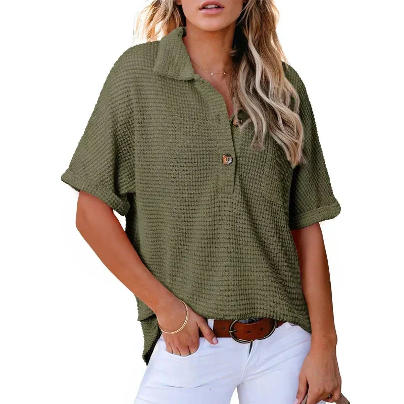 🎁 Heißer Verkauf 49% RABATT 🔥 Lockeres Kurzarm-Oberteil mit Revers für Damen